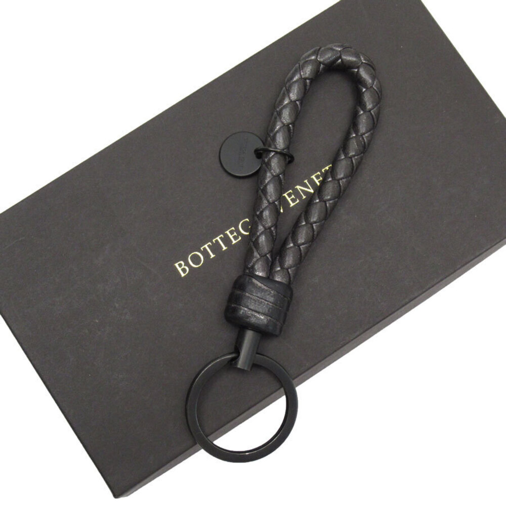 Bottega Veneta key ring leather metallic gray